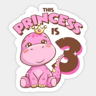 This Princess is 3 Girls 3th Birthday Pink Dinosaur Party Sticker